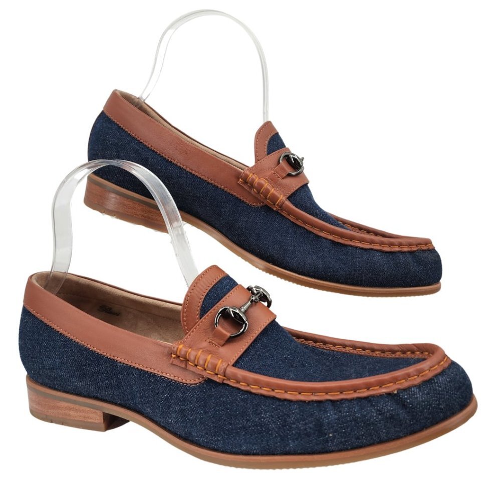 BESPOKE‎ Designed by Ravi Custom Denim Horse Bit Loafers Shoes NWOB 9ish